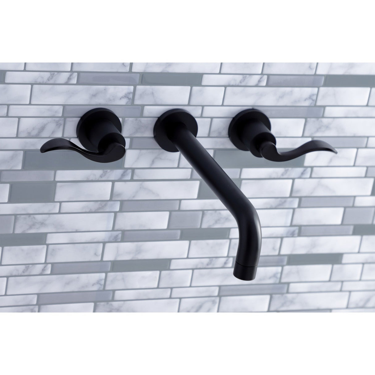 NuWave KS8020DFL Two-Handle 3-Hole Wall Mount Roman Tub Faucet, Matte Black