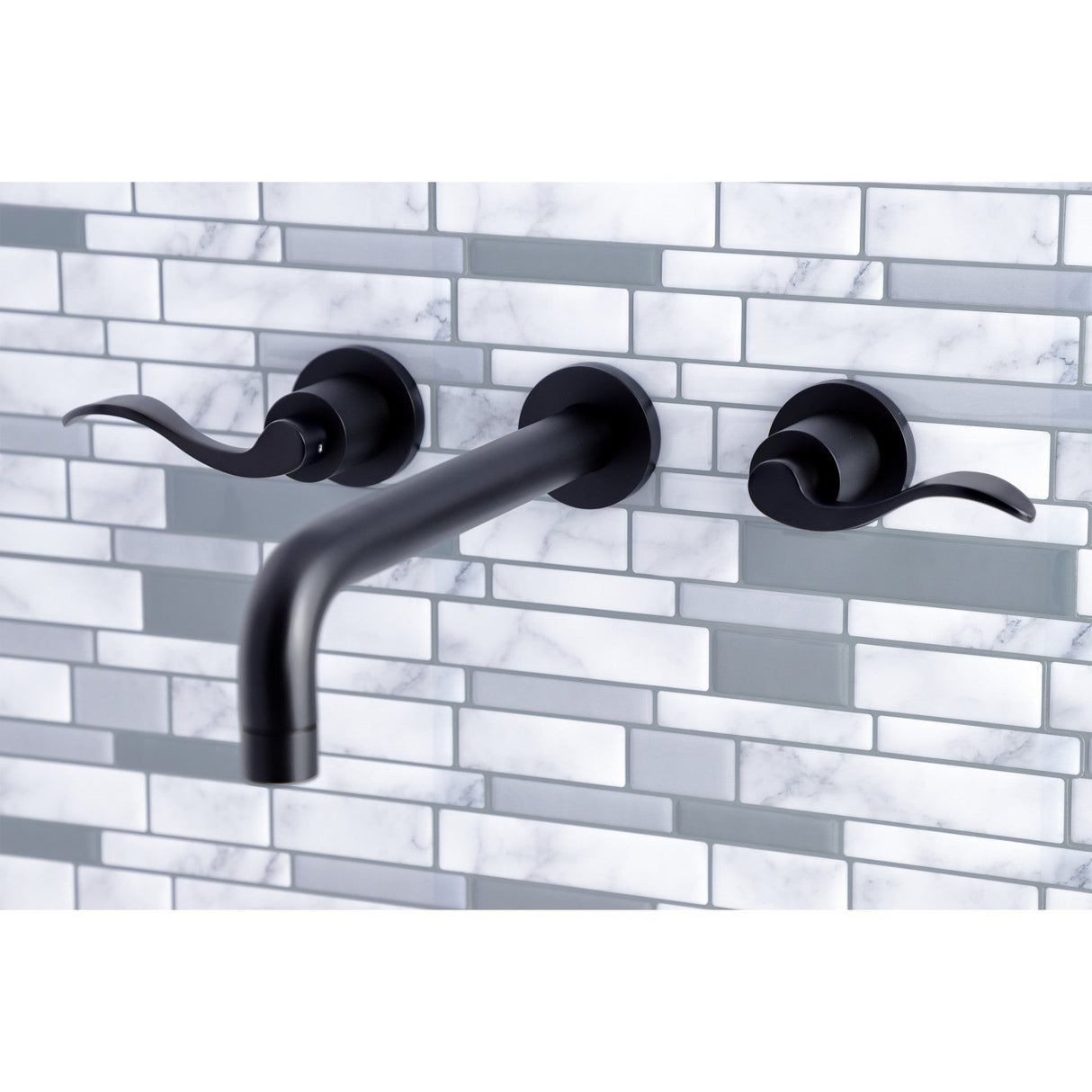 NuWave KS8020DFL Two-Handle 3-Hole Wall Mount Roman Tub Faucet, Matte Black