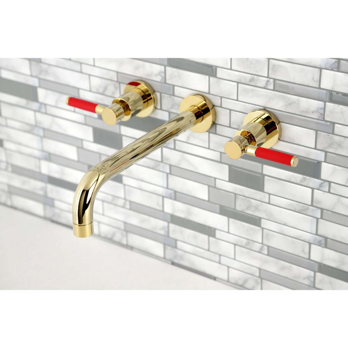 Kaiser KS8022DKL Two-Handle 3-Hole Wall Mount Roman Tub Faucet, Polished Brass