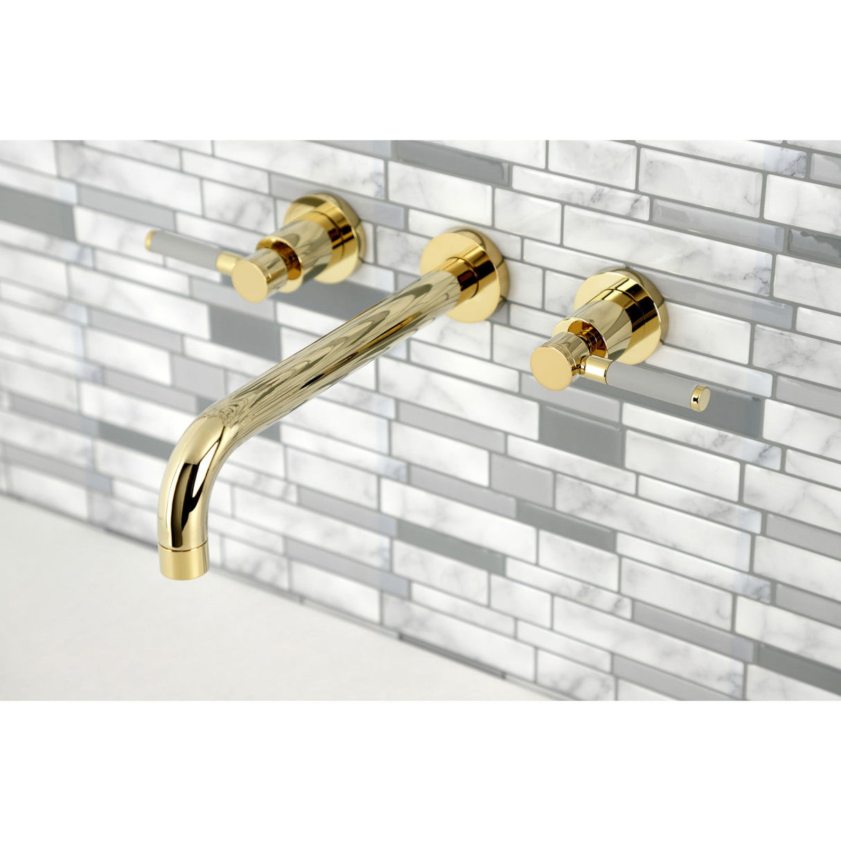 Kaiser KS8022DKL Two-Handle 3-Hole Wall Mount Roman Tub Faucet, Polished Brass