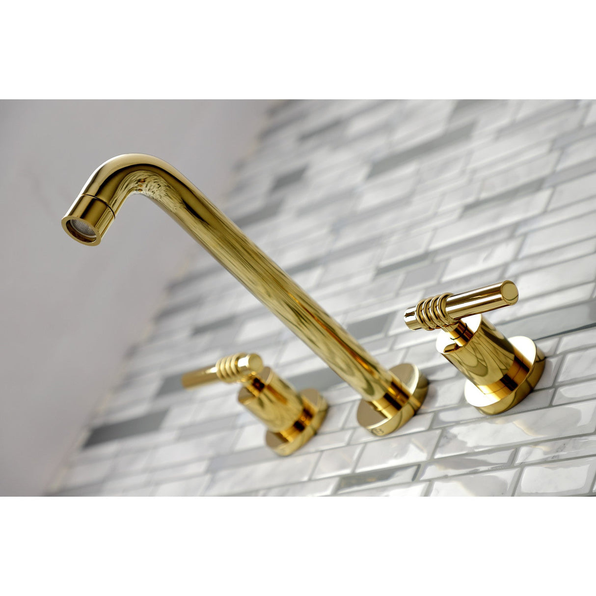 Milano KS8022ML Two-Handle 3-Hole Wall Mount Roman Tub Faucet, Polished Brass