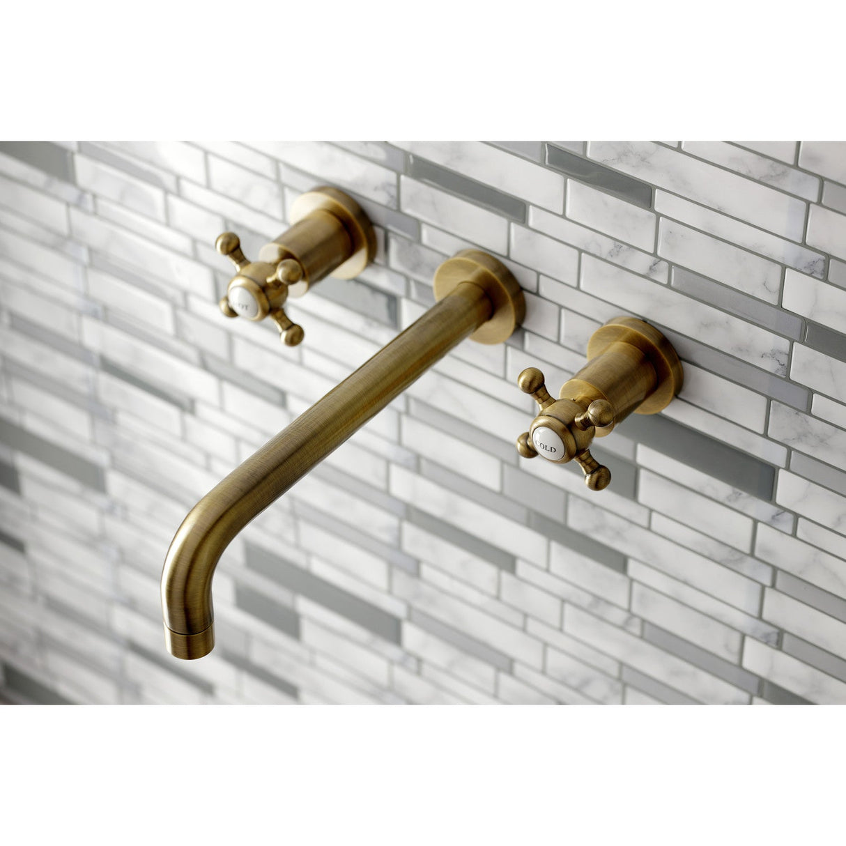 Metropolitan KS8023BX Two-Handle 3-Hole Wall Mount Roman Tub Faucet, Antique Brass