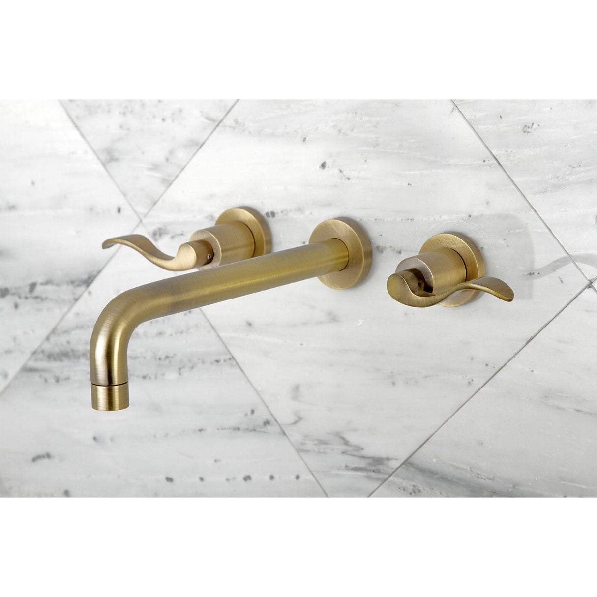 NuWave KS8023DFL Two-Handle 3-Hole Wall Mount Roman Tub Faucet, Antique Brass