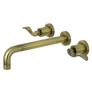 NuWave KS8023DFL Two-Handle 3-Hole Wall Mount Roman Tub Faucet, Antique Brass