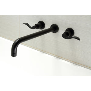 NuWave KS8040DFL Two-Handle 3-Hole Wall Mount Roman Tub Faucet, Matte Black
