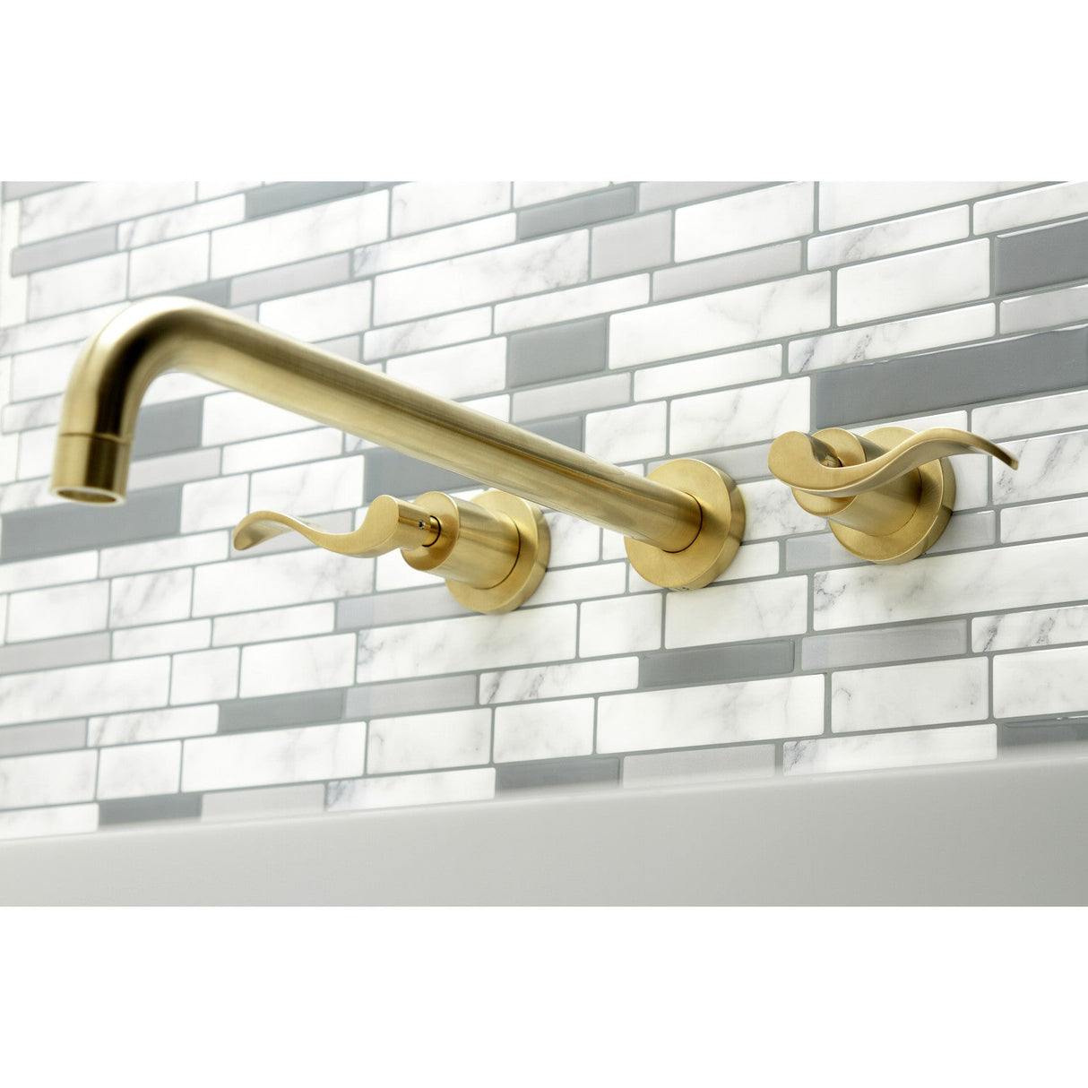 NuWave KS8047DFL Two-Handle 3-Hole Wall Mount Roman Tub Faucet, Brushed Brass