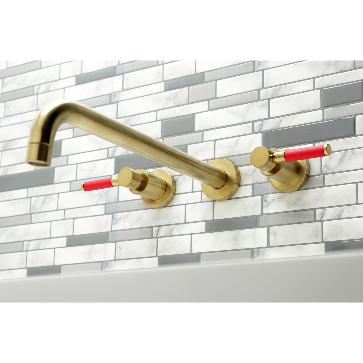 Kaiser KS8047DKL Two-Handle 3-Hole Wall Mount Roman Tub Faucet, Brushed Brass