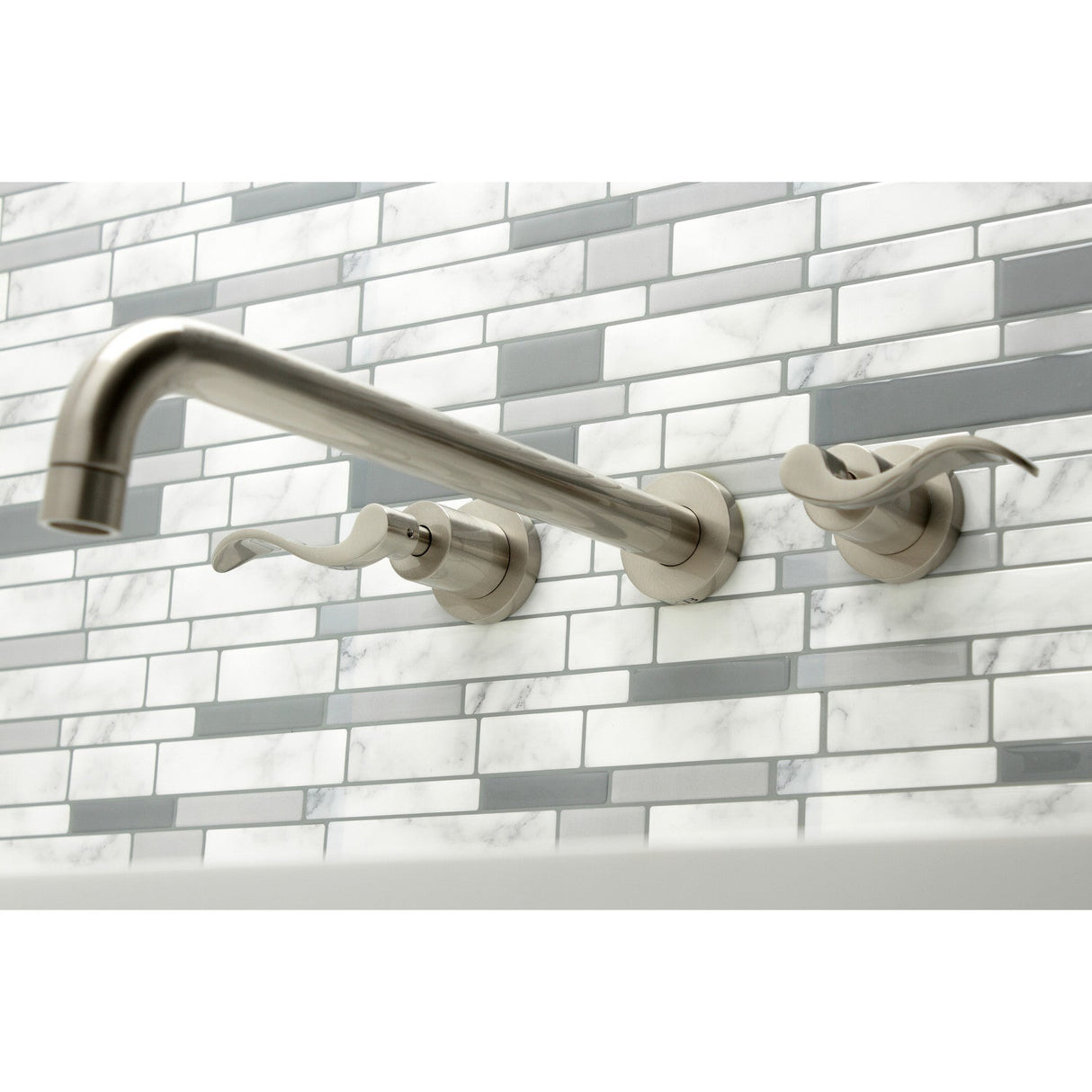NuWave KS8048DFL Two-Handle 3-Hole Wall Mount Roman Tub Faucet, Brushed Nickel
