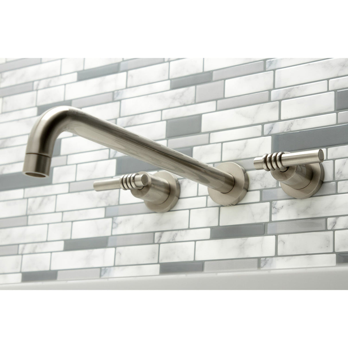 Milano KS8048ML Two-Handle 3-Hole Wall Mount Roman Tub Faucet, Brushed Nickel