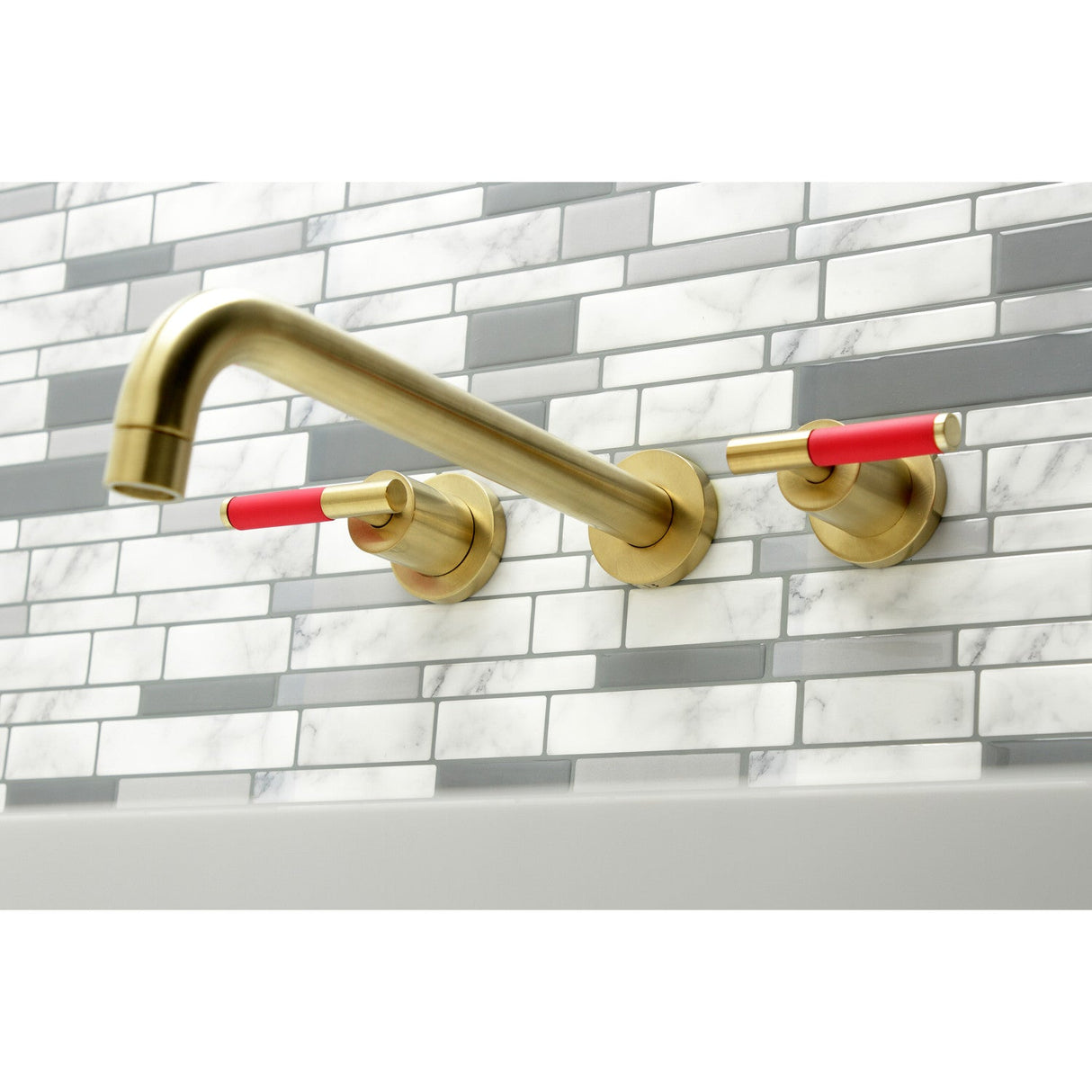 Kaiser KS8057CKL Two-Handle 3-Hole Wall Mount Roman Tub Faucet, Brushed Brass