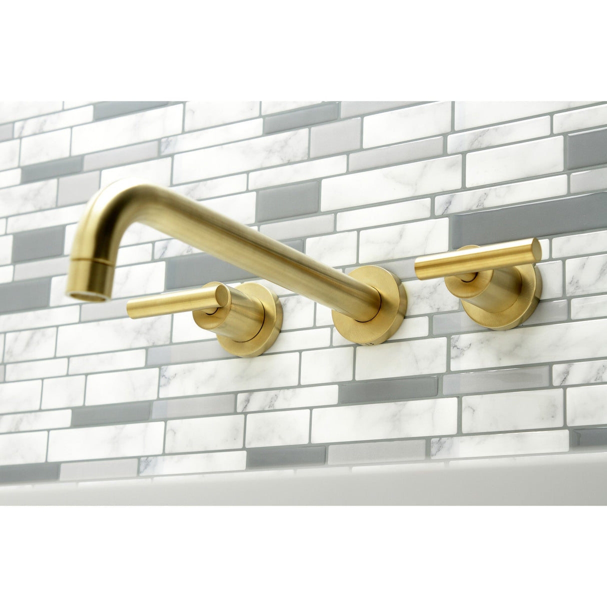 Manhattan KS8057CML Two-Handle 3-Hole Wall Mount Roman Tub Faucet, Brushed Brass