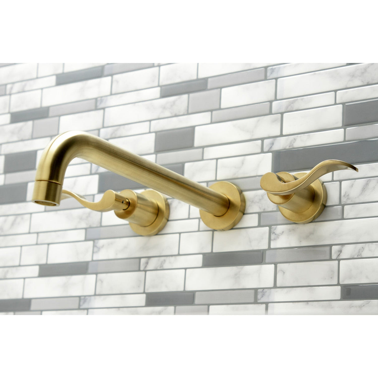 NuWave KS8057DFL Two-Handle 3-Hole Wall Mount Roman Tub Faucet, Brushed Brass