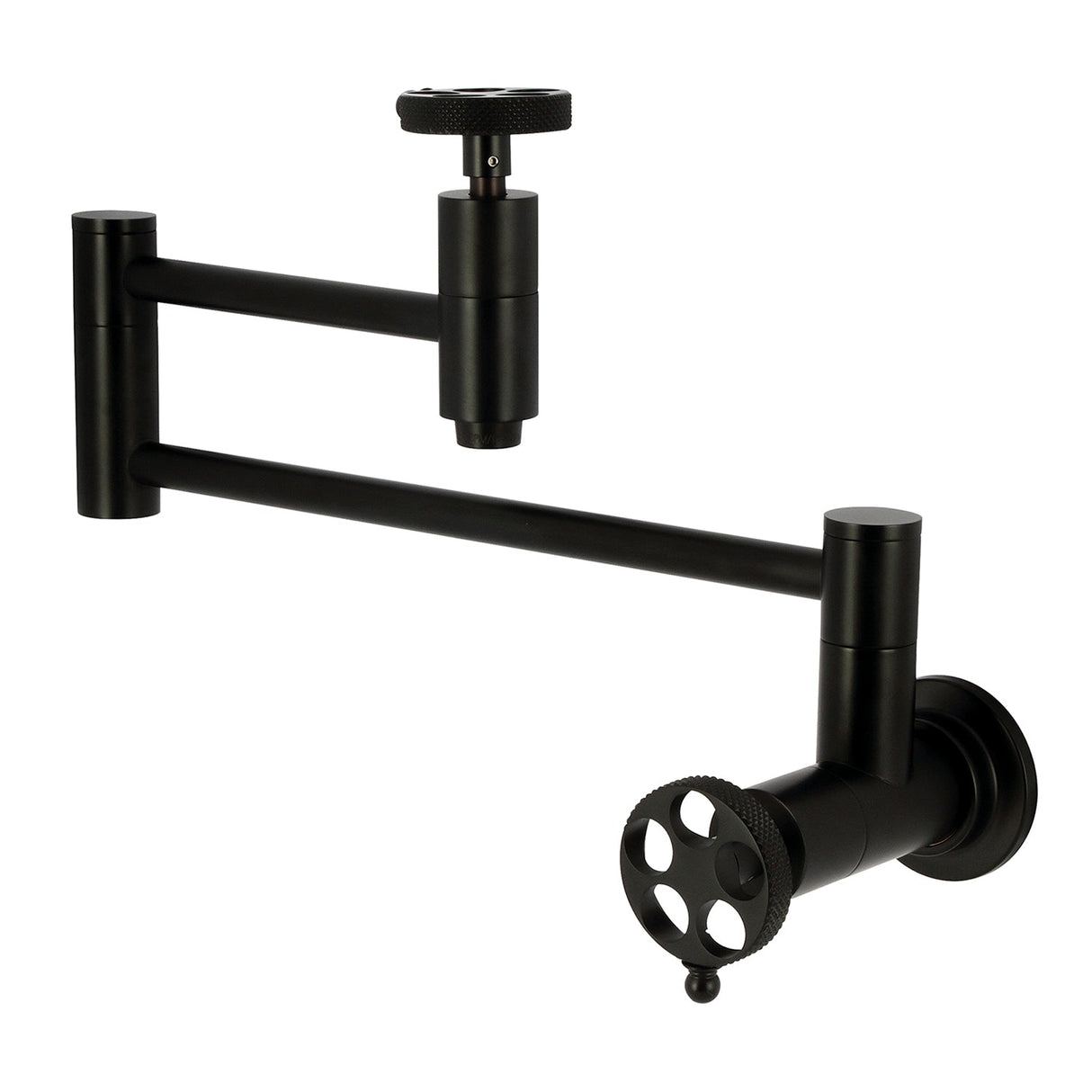 Webb KS8100RKX Two-Handle 1-Hole Wall Mount Pot Filler with Knurled Handle, Matte Black