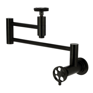 Webb KS8100RKX Two-Handle 1-Hole Wall Mount Pot Filler with Knurled Handle, Matte Black