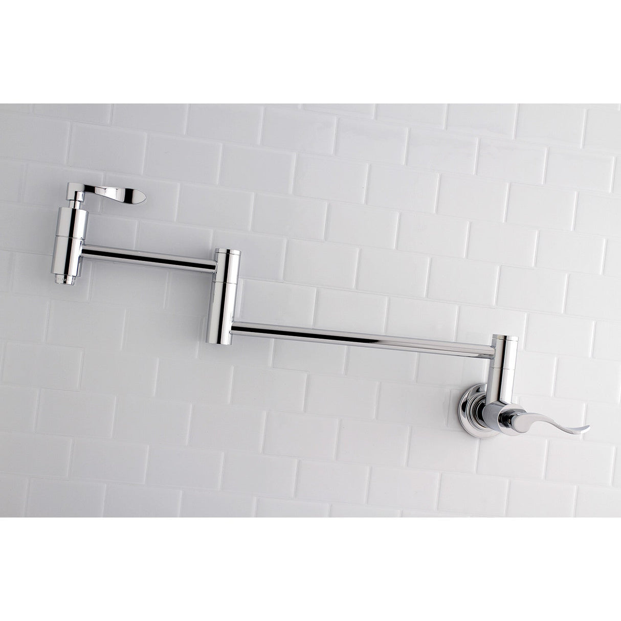 NuWave KS8101DFL Two-Handle 1-Hole Wall Mount Pot Filler, Polished Chrome