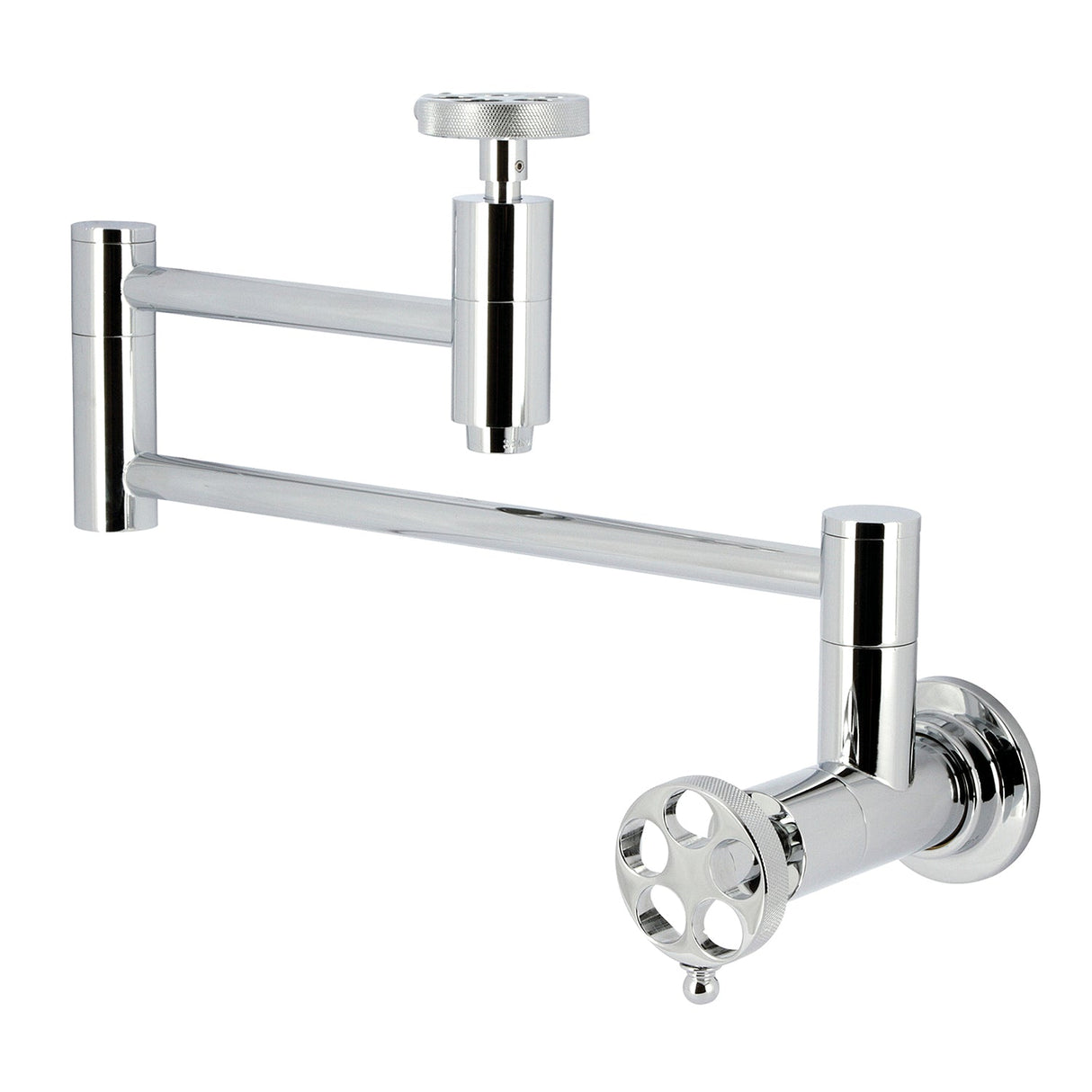 Wendell KS8101RKZ Two-Handle 1-Hole Wall Mount Pot Filler with Knurled Handle, Polished Chrome