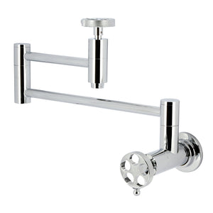 Wendell KS8101RKZ Two-Handle 1-Hole Wall Mount Pot Filler with Knurled Handle, Polished Chrome