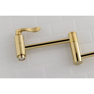 NuWave KS8102DFL Two-Handle 1-Hole Wall Mount Pot Filler, Polished Brass