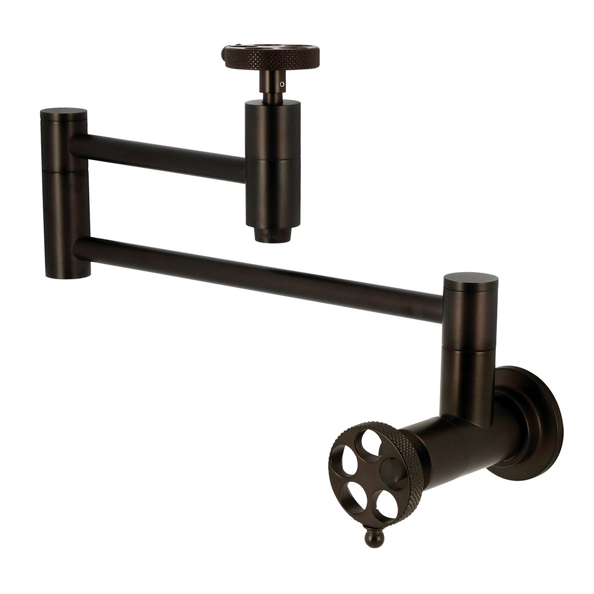 Webb KS8105RKX Two-Handle 1-Hole Wall Mount Pot Filler with Knurled Handle, Oil Rubbed Bronze