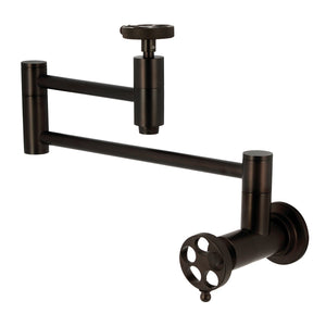 Wendell KS8105RKZ Two-Handle 1-Hole Wall Mount Pot Filler with Knurled Handle, Oil Rubbed Bronze