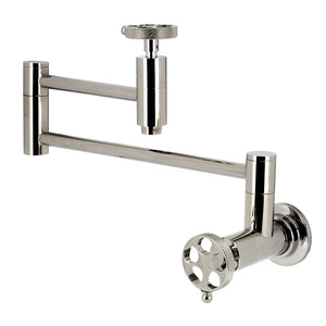 Webb KS8106RKX Two-Handle 1-Hole Wall Mount Pot Filler with Knurled Handle, Polished Nickel