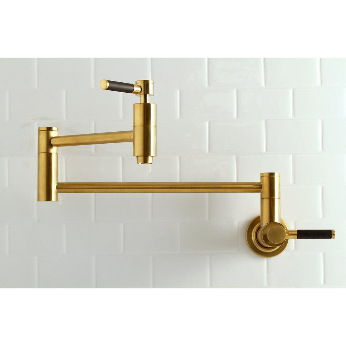 Kaiser KS8107DKL Two-Handle 1-Hole Wall Mount Pot Filler, Brushed Brass