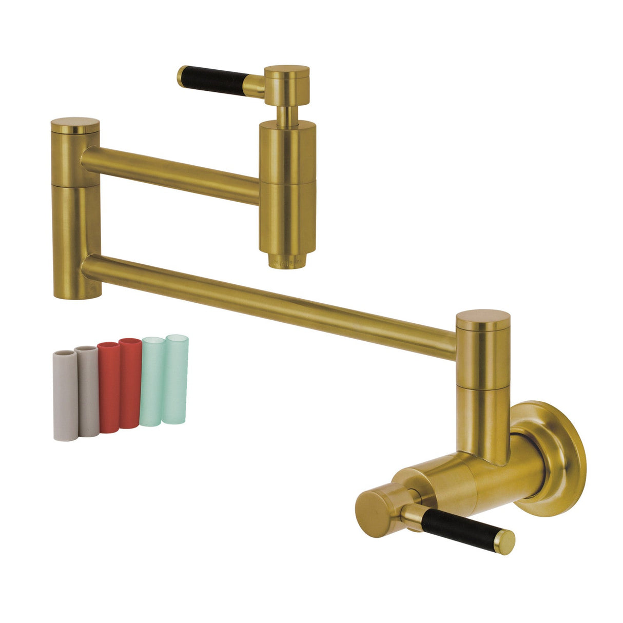 Kaiser KS8107DKL Two-Handle 1-Hole Wall Mount Pot Filler, Brushed Brass