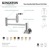 NuWave KS8108DFL Two-Handle 1-Hole Wall Mount Pot Filler, Brushed Nickel