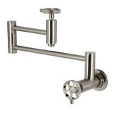 Webb KS8108RKX Two-Handle 1-Hole Wall Mount Pot Filler with Knurled Handle, Brushed Nickel