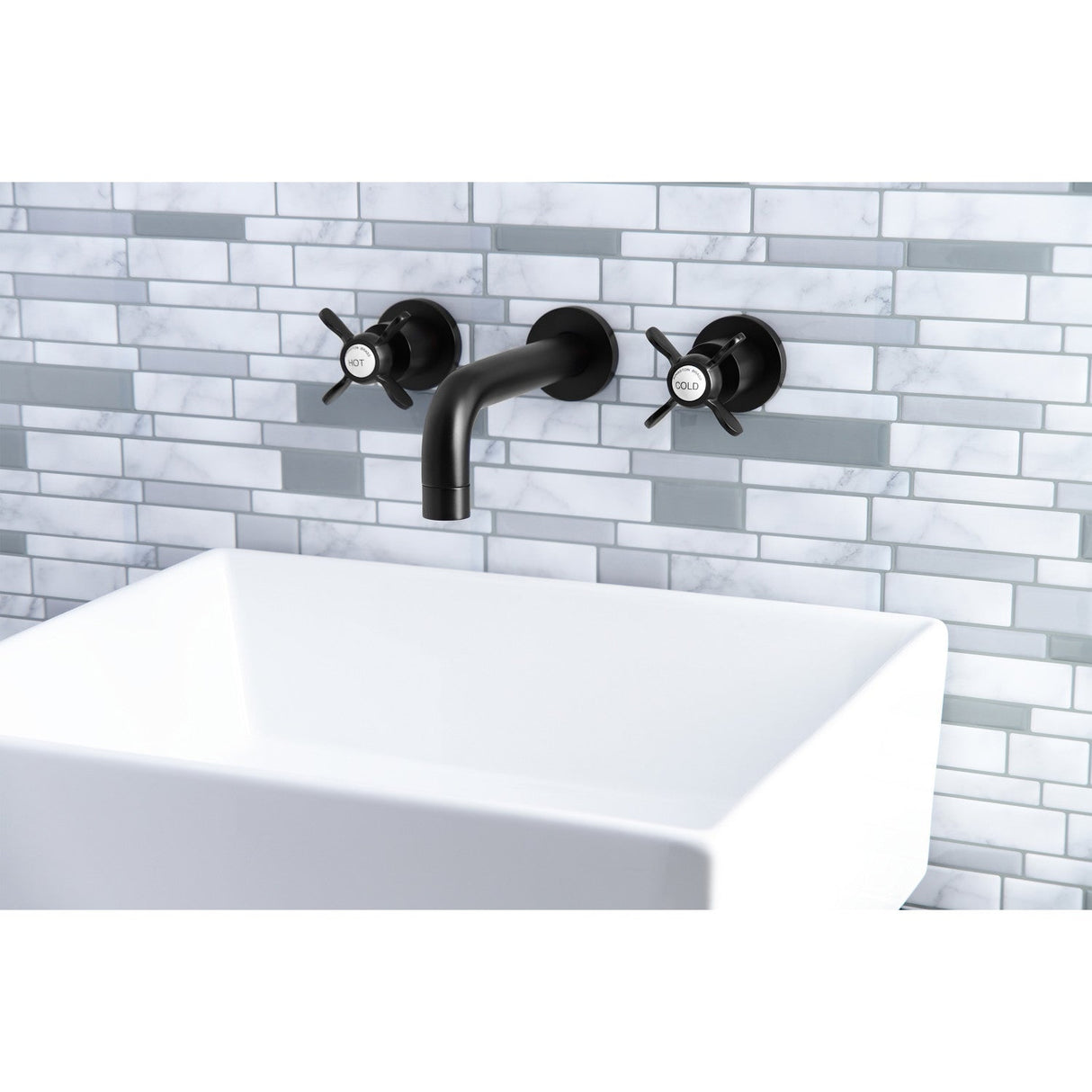 Essex KS8120BEX Two-Handle 3-Hole Wall Mount Bathroom Faucet, Matte Black