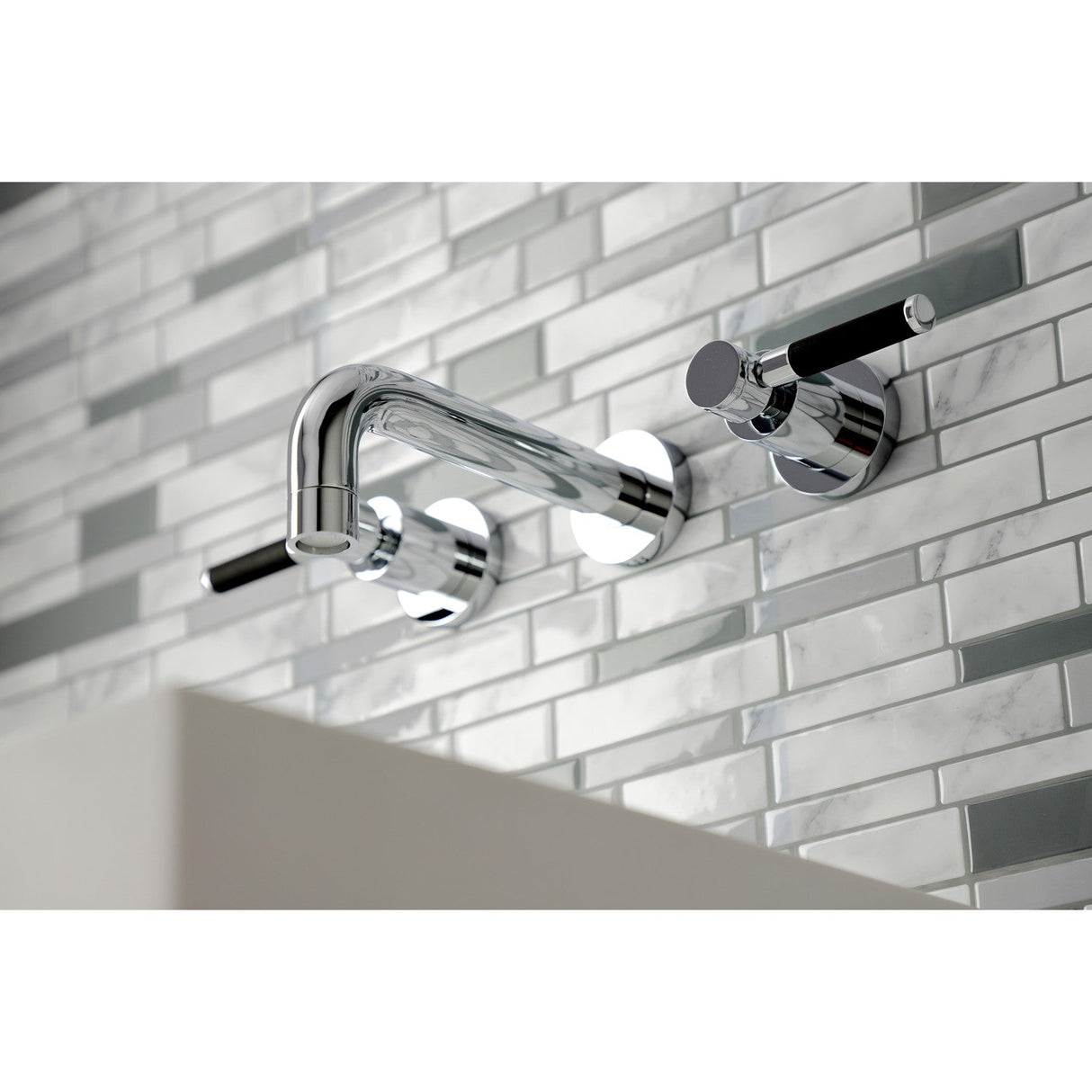 Kaiser KS8121DKL Two-Handle 3-Hole Wall Mount Bathroom Faucet, Polished Chrome