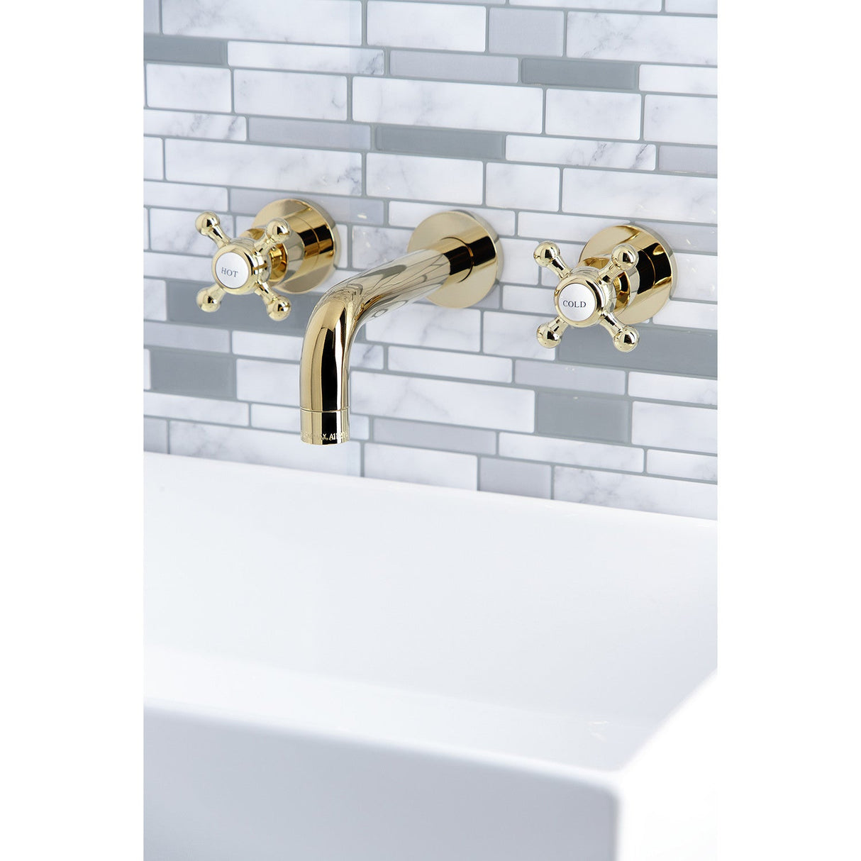Metropolitan KS8122BX Two-Handle 3-Hole Wall Mount Bathroom Faucet, Polished Brass