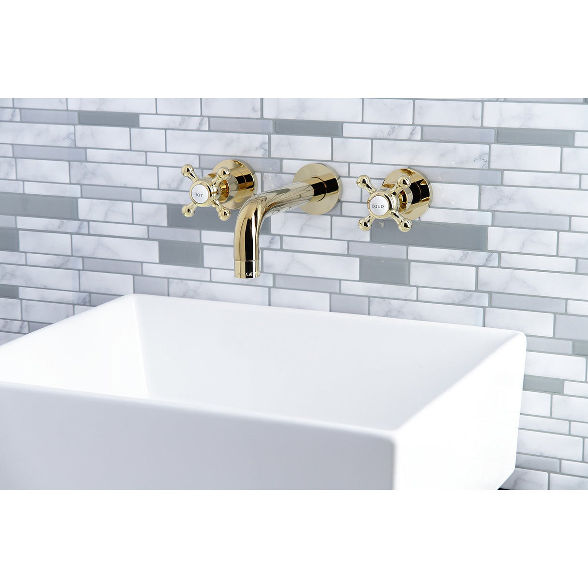Metropolitan KS8122BX Two-Handle 3-Hole Wall Mount Bathroom Faucet, Polished Brass
