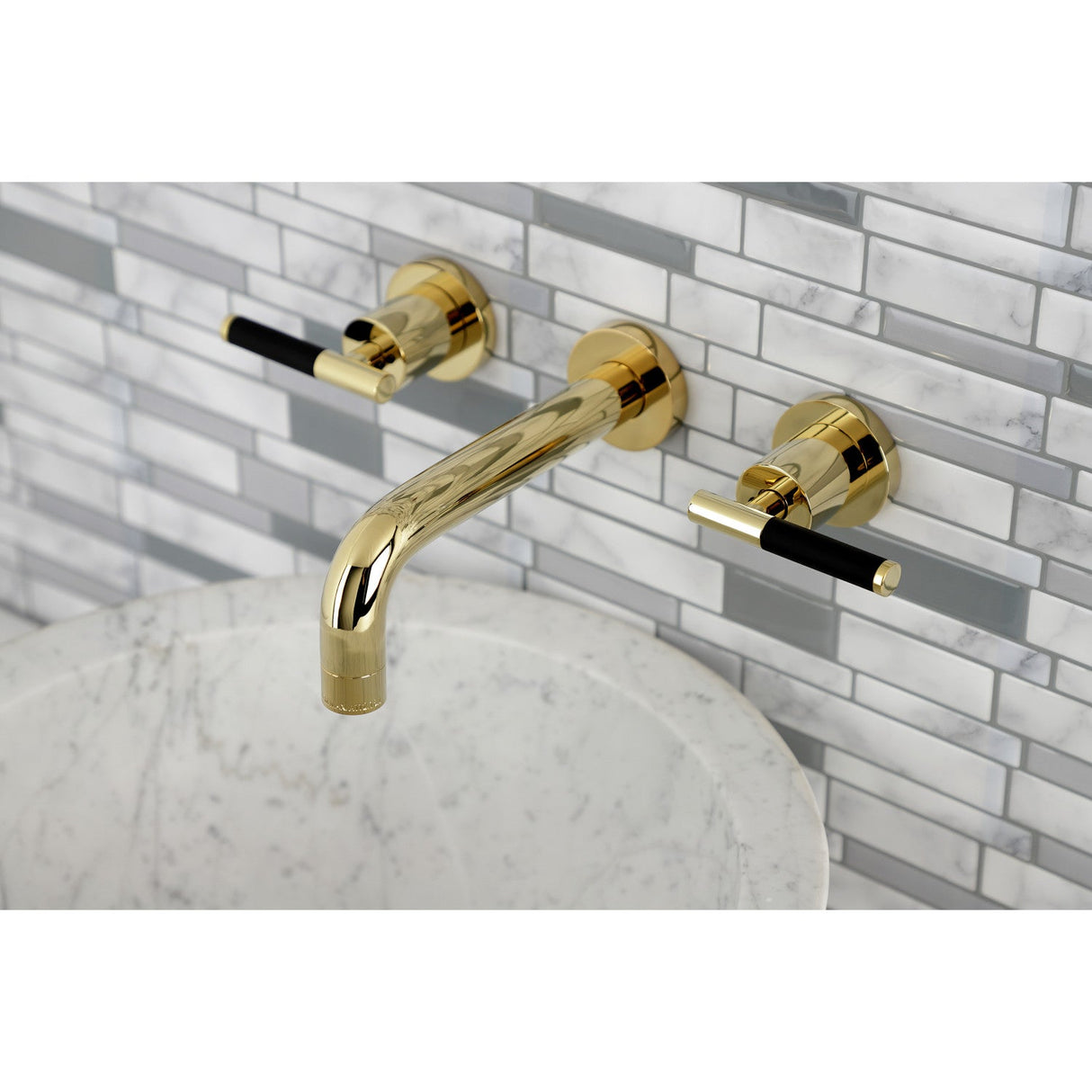 Kaiser KS8122CKL Two-Handle Wall Mount Bathroom Faucet, Polished Brass
