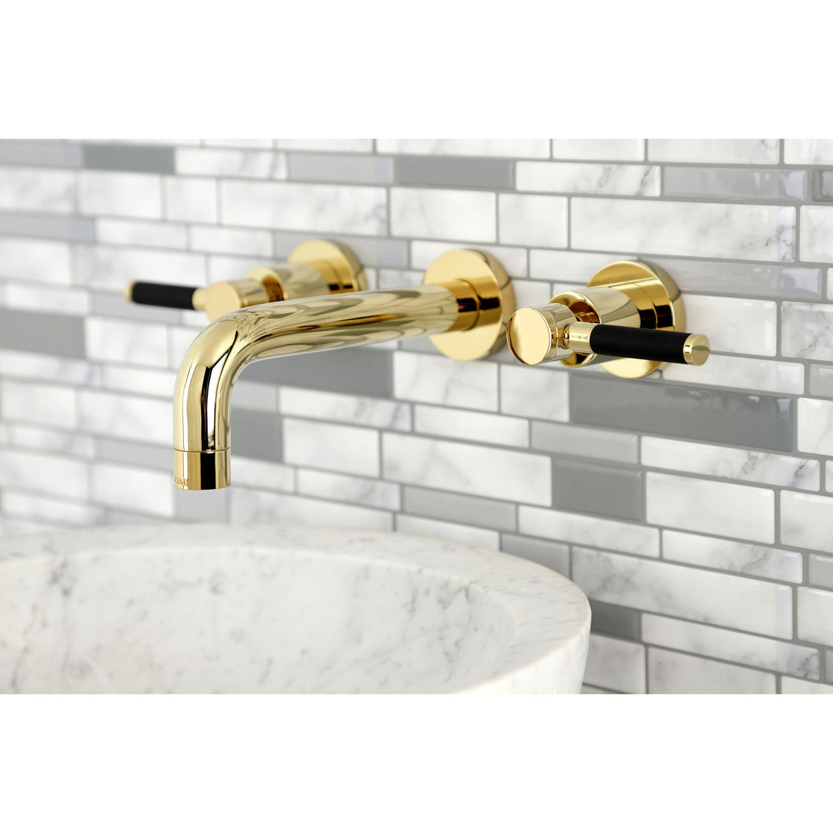 Kaiser KS8122DKL Two-Handle 3-Hole Wall Mount Bathroom Faucet, Polished Brass