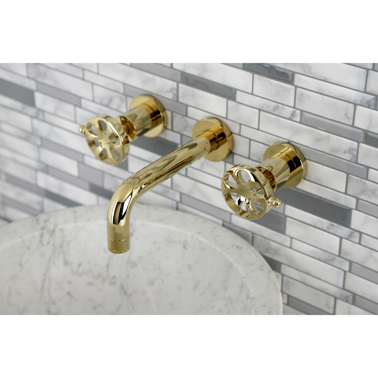 Belknap KS8122RX Two-Handle 3-Hole Wall Mount Bathroom Faucet, Polished Brass