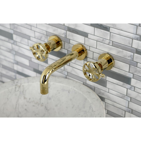 Belknap KS8122RX Two-Handle 3-Hole Wall Mount Bathroom Faucet, Polished Brass