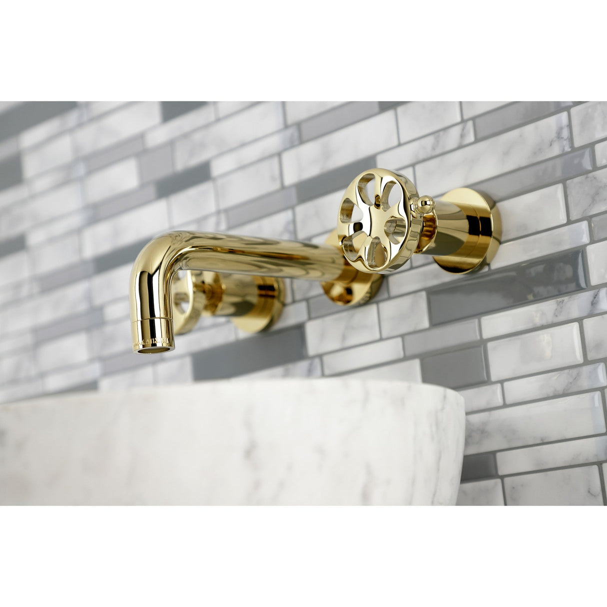 Belknap KS8122RX Two-Handle 3-Hole Wall Mount Bathroom Faucet, Polished Brass