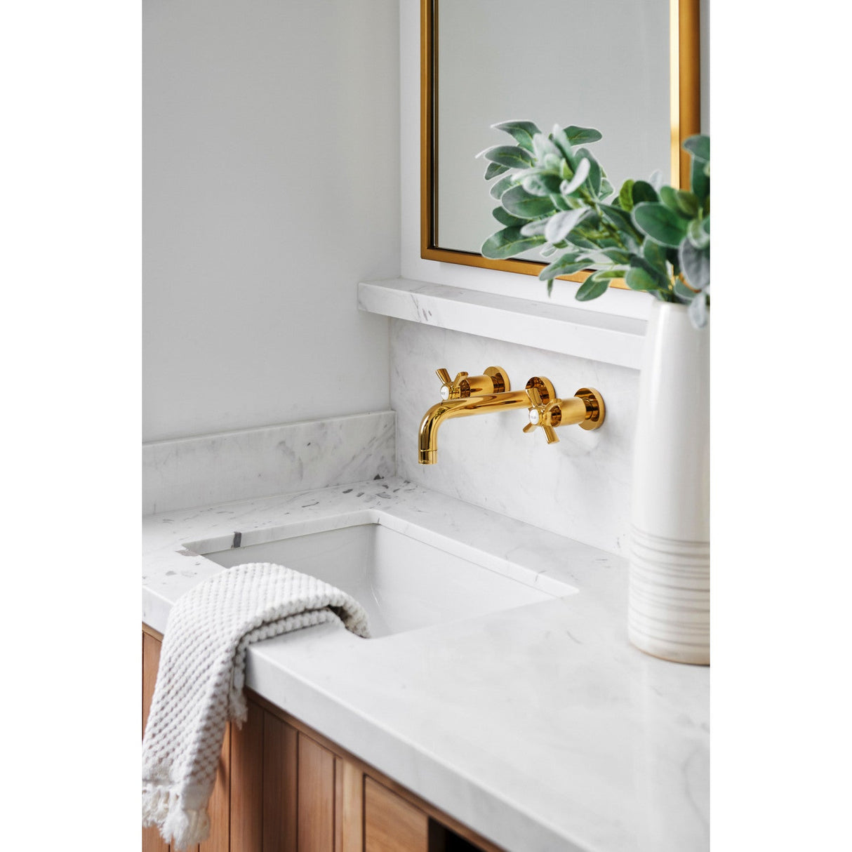 Millennium KS8122ZX Two-Handle 3-Hole Wall Mount Bathroom Faucet, Polished Brass