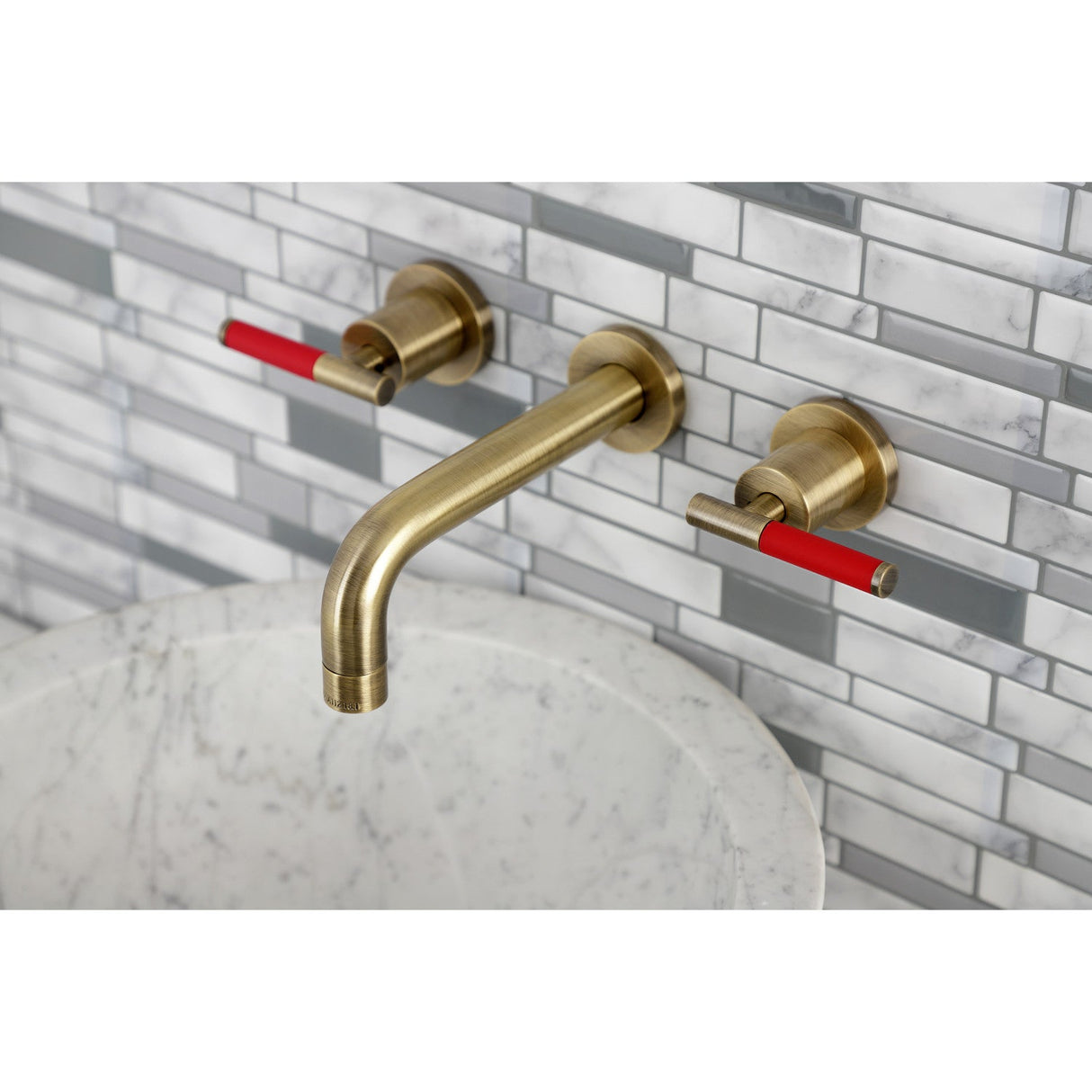 Kaiser KS8123CKL Two-Handle Wall Mount Bathroom Faucet, Antique Brass