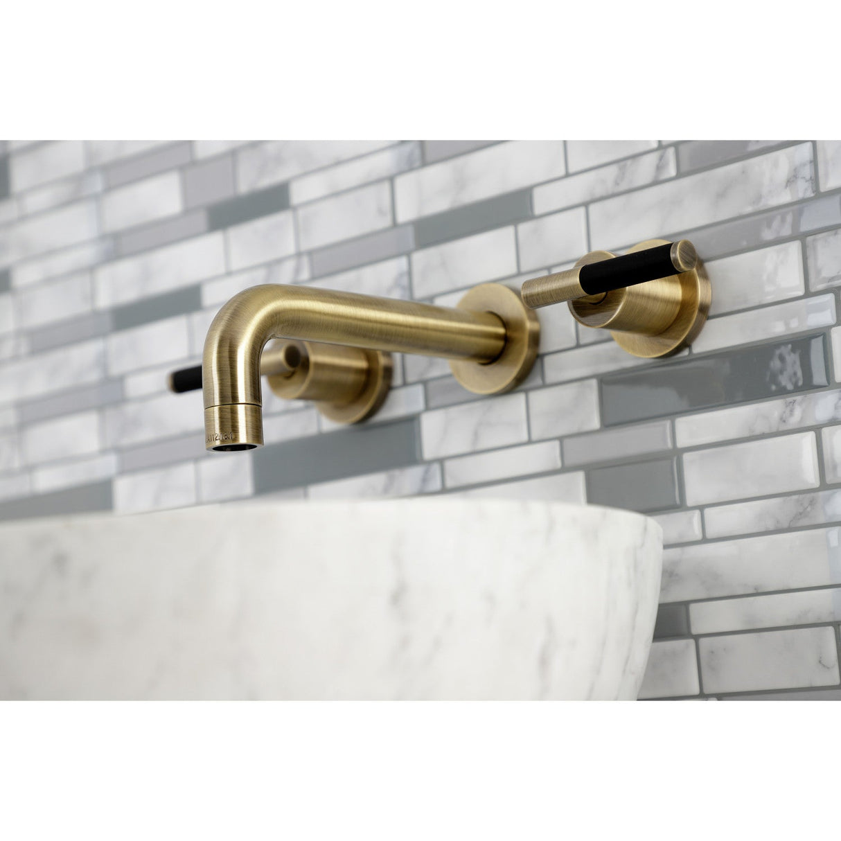 Kaiser KS8123CKL Two-Handle Wall Mount Bathroom Faucet, Antique Brass