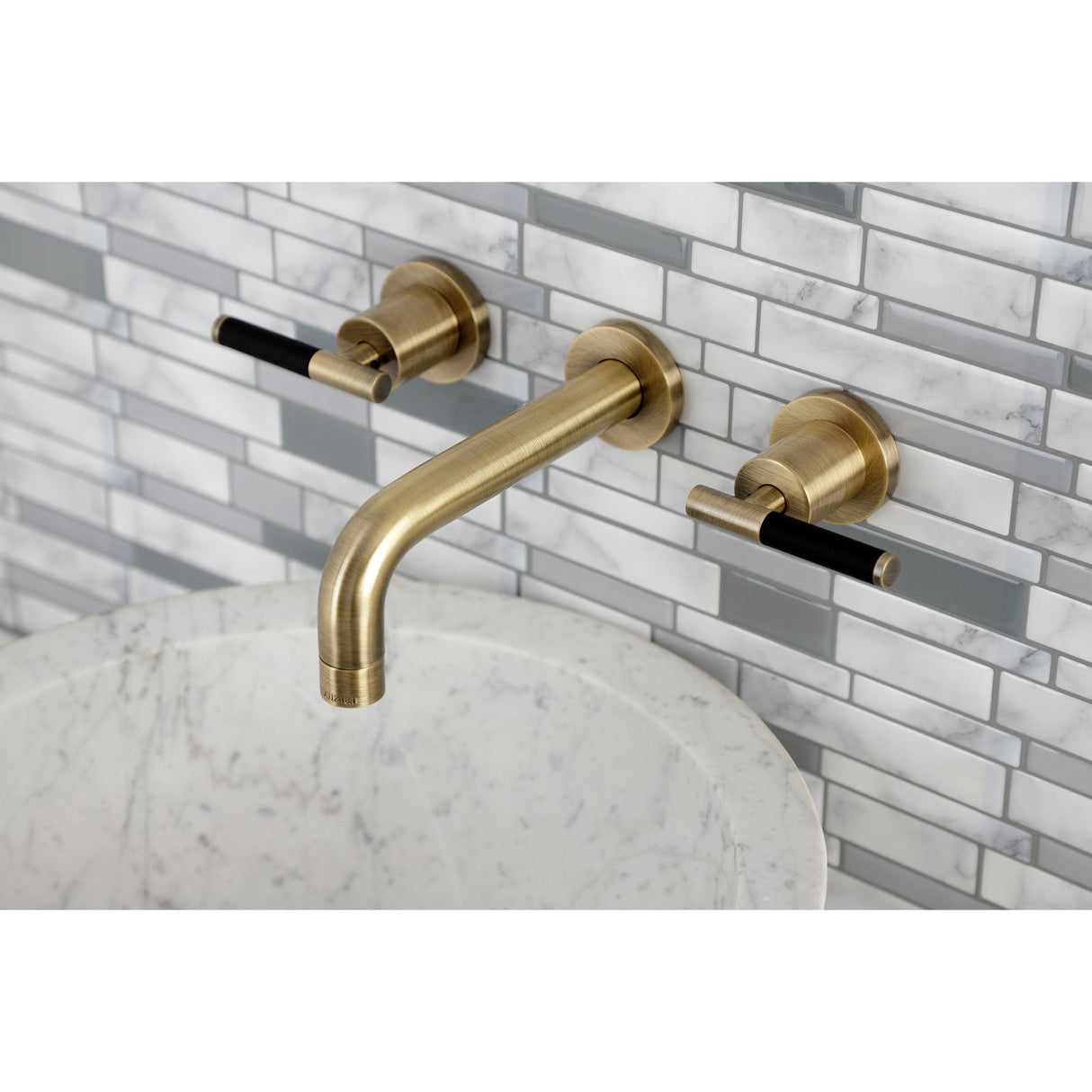 Kaiser KS8123CKL Two-Handle Wall Mount Bathroom Faucet, Antique Brass