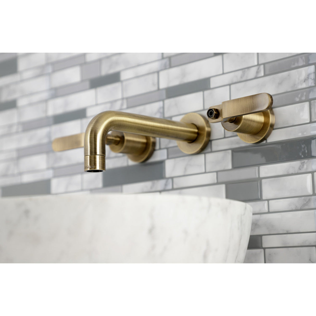 Whitaker KS8123KL Two-Handle 3-Hole Wall Mount Bathroom Faucet, Antique Brass