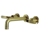 Whitaker KS8123KL Two-Handle 3-Hole Wall Mount Bathroom Faucet, Antique Brass