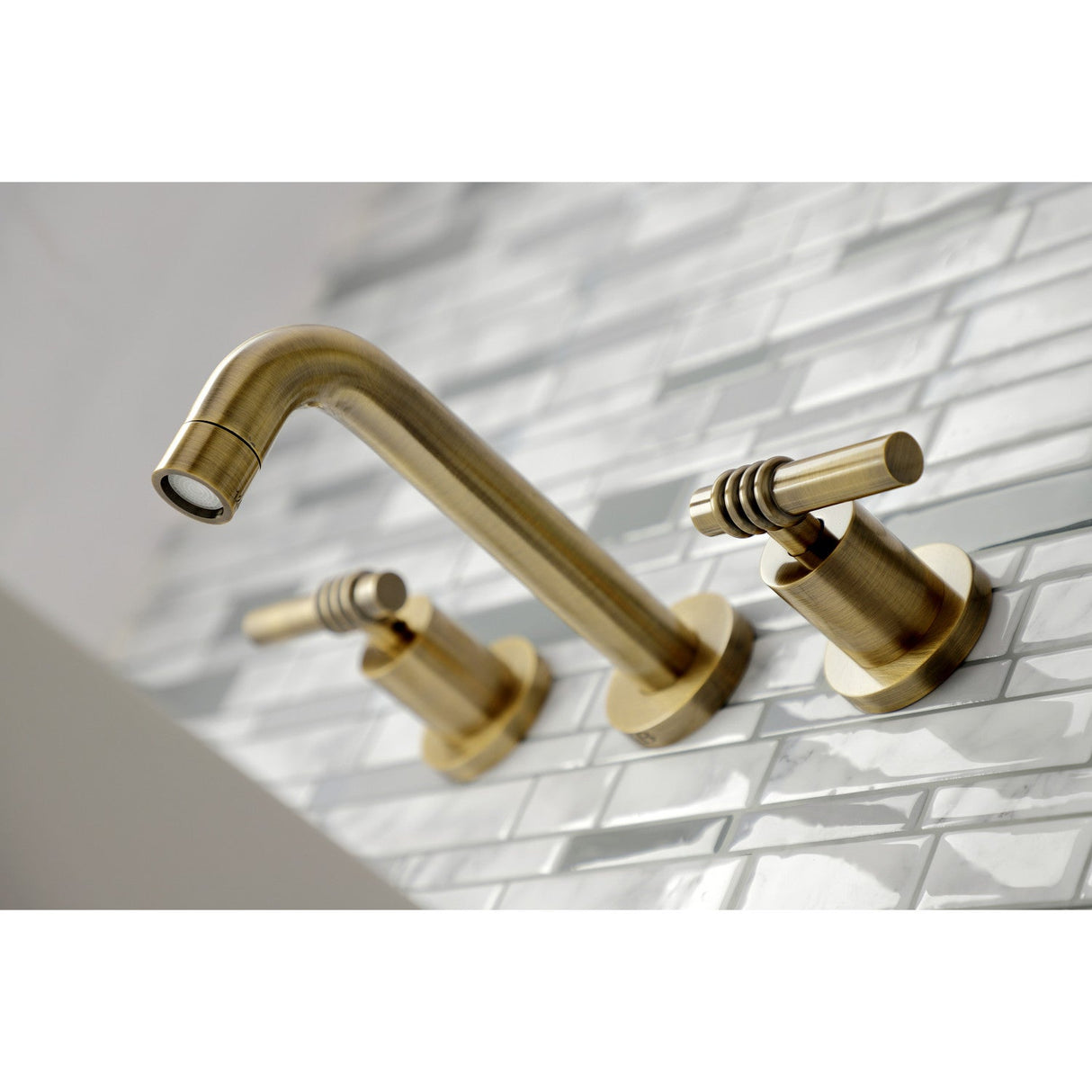 Milano KS8123ML Two-Handle 3-Hole Wall Mount Bathroom Faucet, Antique Brass