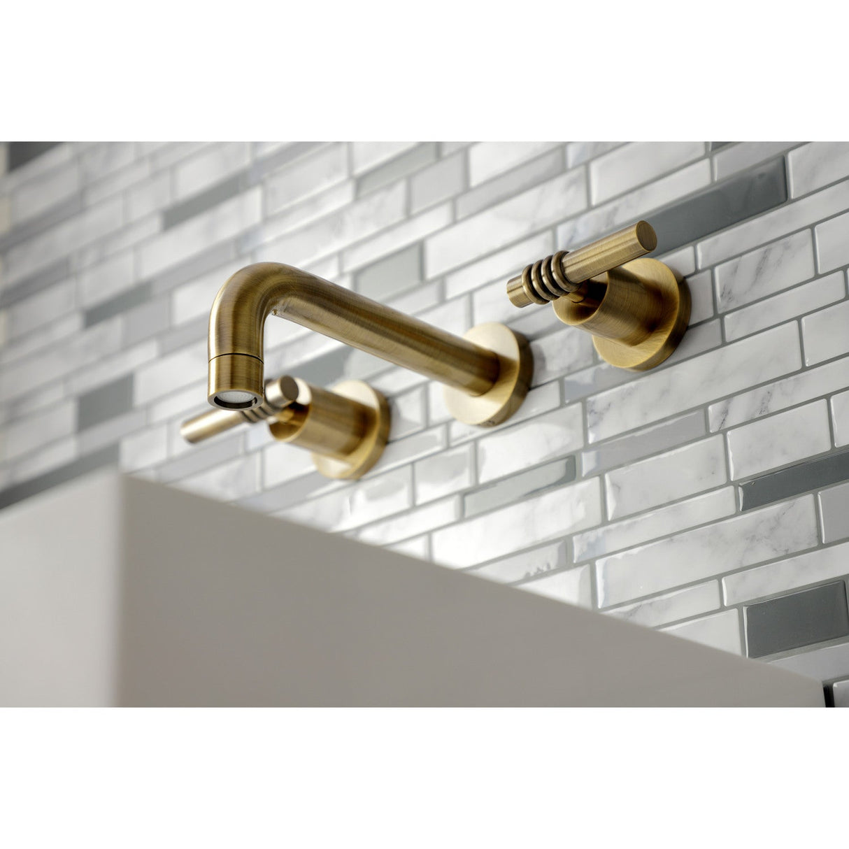 Milano KS8123ML Two-Handle 3-Hole Wall Mount Bathroom Faucet, Antique Brass