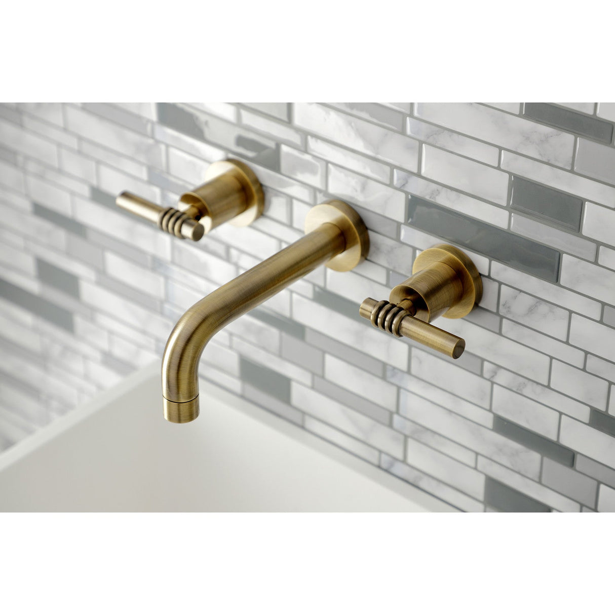 Milano KS8123ML Two-Handle 3-Hole Wall Mount Bathroom Faucet, Antique Brass