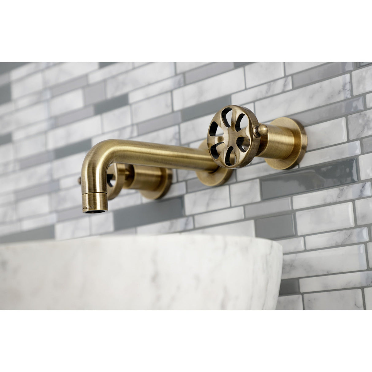 Belknap KS8123RX Two-Handle 3-Hole Wall Mount Bathroom Faucet, Antique Brass