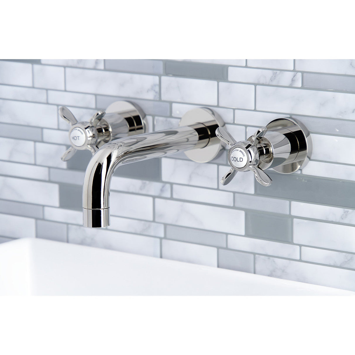 Essex KS8126BEX Two-Handle 3-Hole Wall Mount Bathroom Faucet, Polished Nickel