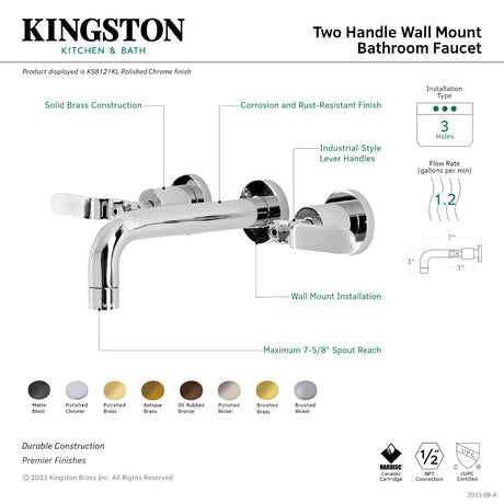 Whitaker KS8126KL Two-Handle 3-Hole Wall Mount Bathroom Faucet, Polished Nickel